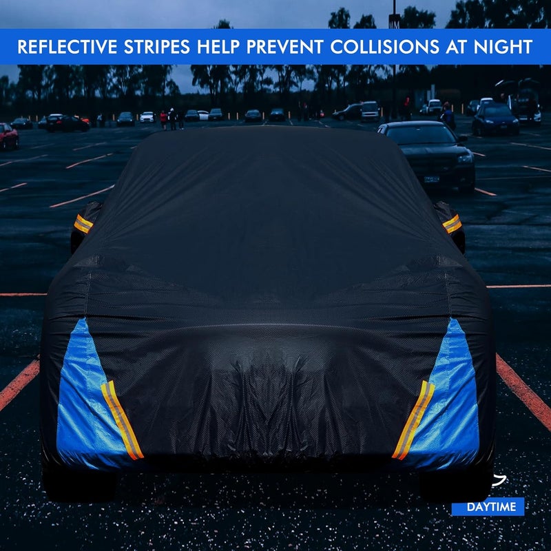 DINGHAO Tesla Model Y Car Cover Waterproof All Weather, 6 Layers Outdoor Full Exterior Cover Rain Sun UV Snowproof Protection with Zipper Cotton, Mirror Pocket and Charging Port - Image 4